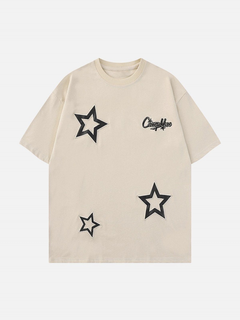 T Shirts Aelfric Eden Applique Embroidery Star Tee Noir | MRA-06562511